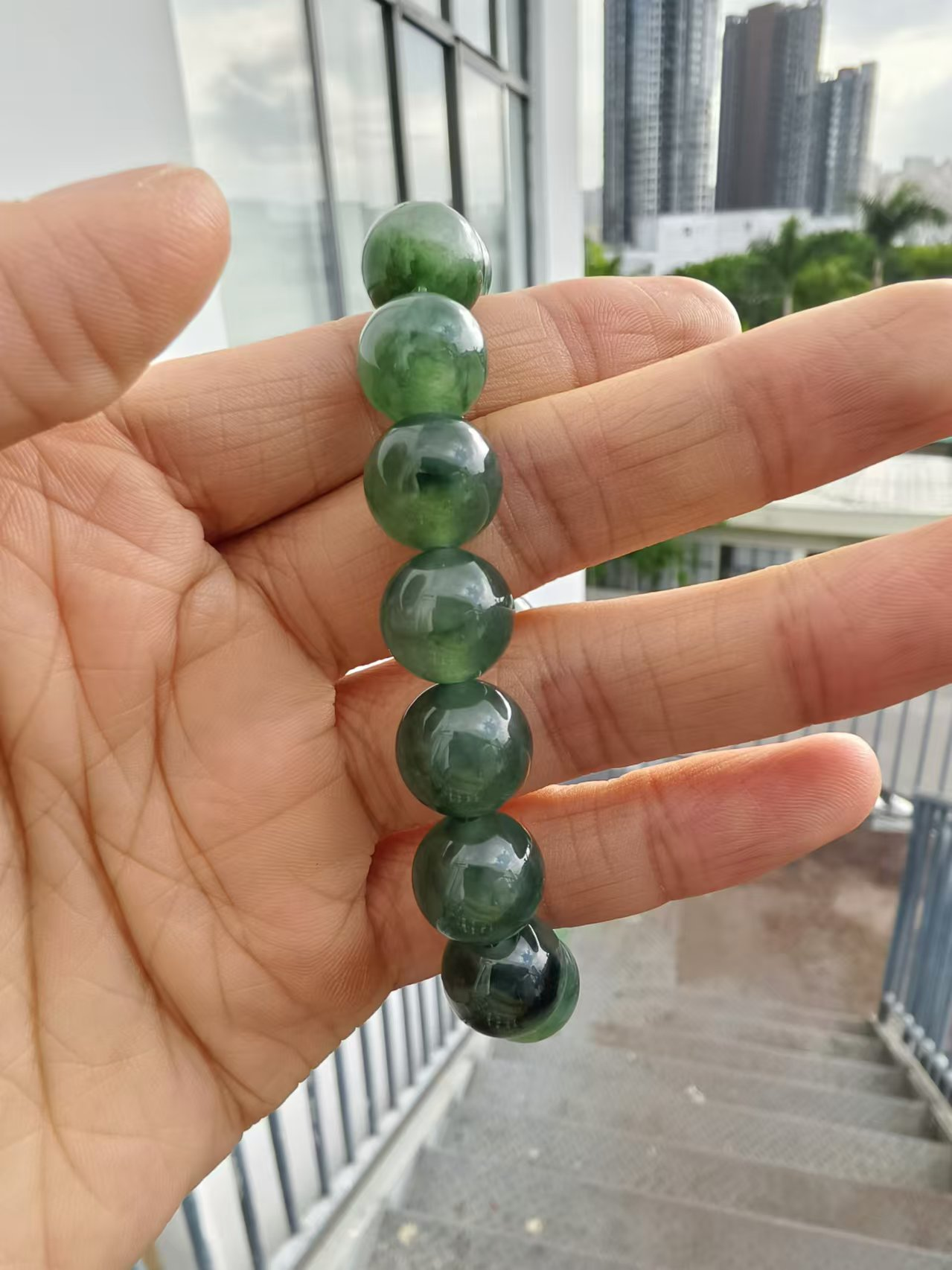 油青绿糯冰手串